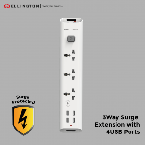 Ellington 3 Way Surge Extension with 4 USB