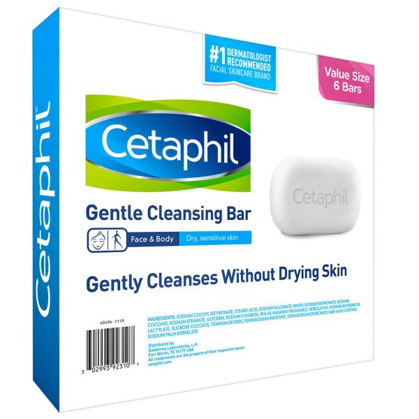 Cetaphil Gentle Cleansing Moisturizes Bar 6 pack 4.5 oz Each